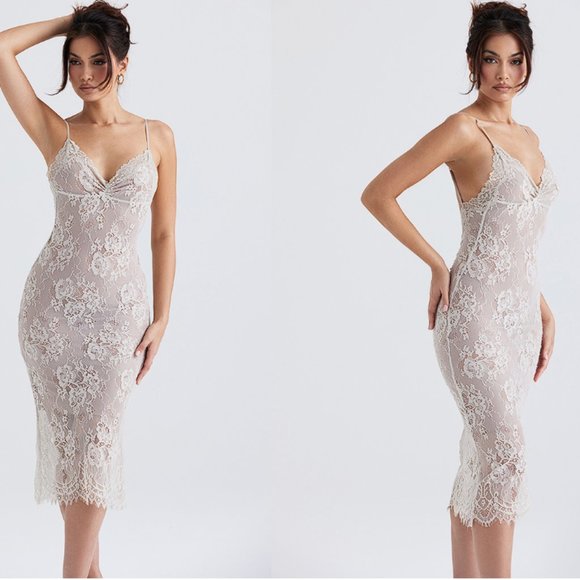 HOUSE OF CB 'Serelle' Antique Ivory Lace Midi Dress NWOT - Picture 5 of 13